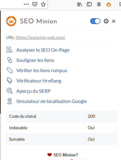 SEO Minion, une extension gratuite pour Firefox et Chrome