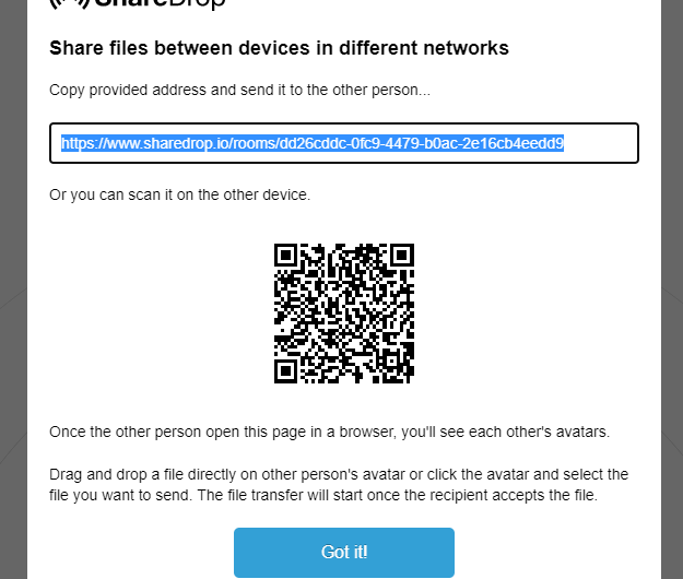 Partage de fichier entre ordinateur avec Sharedrop
