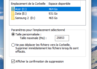 propriété corbeille windows confirmation suppression fichier