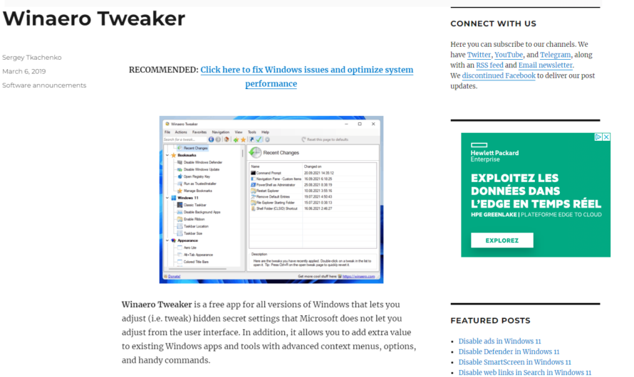 Personnaliser facilement Windows avec Winaero Tweaker