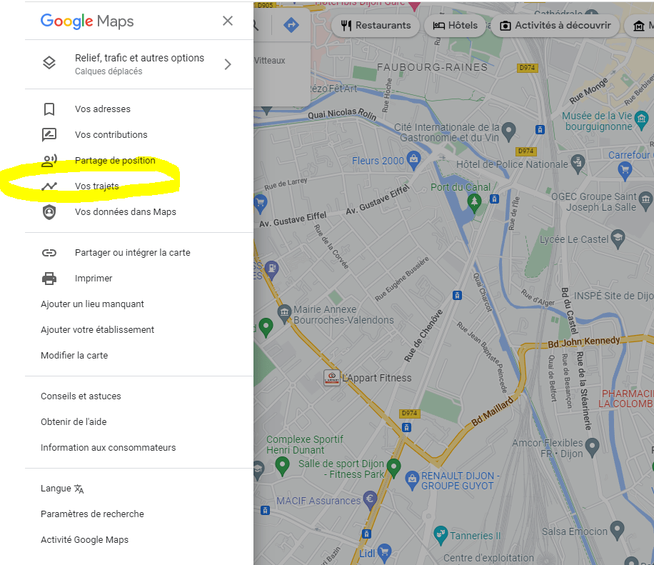 vos trajets Google Maps