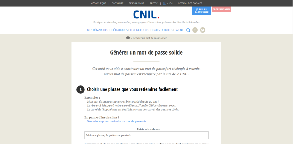 Générateur de mot de passe de la CNIL