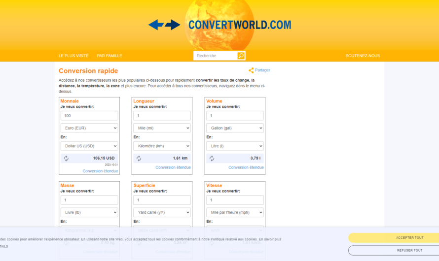 Convertisseur d’unités gratuit en ligne : ConvertWorld