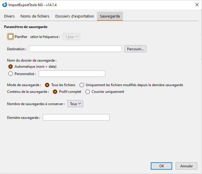 sauvegarde automatique Thunderbird