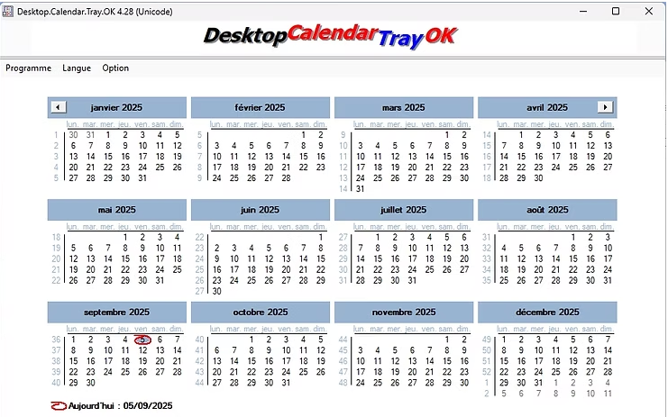Desktop.Calendar.Tray.OK : un calendrier léger et pratique pour Windows